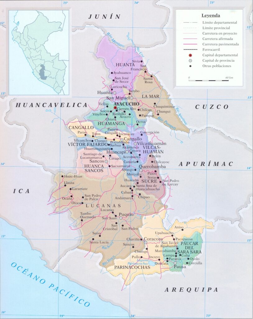 Mapa de las provincias del departamento de Ayacucho.