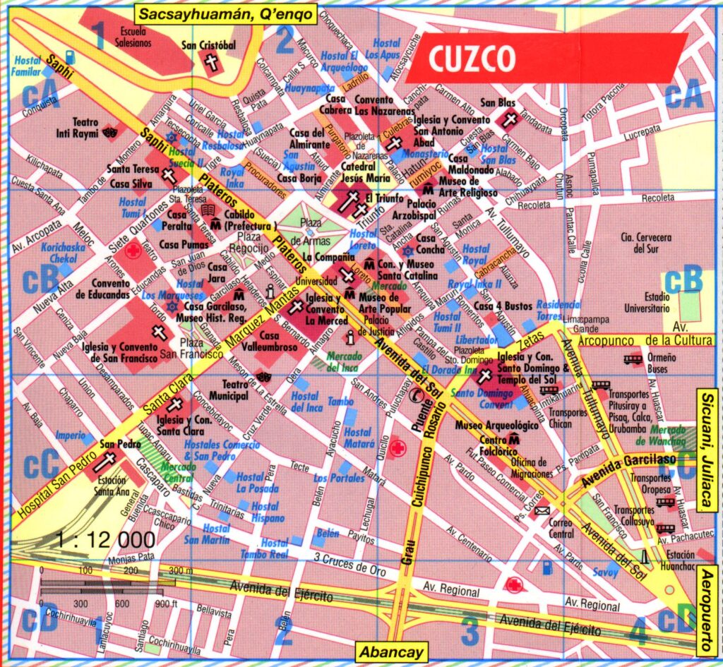 Mapa del centro de la ciudad del Cuzco.