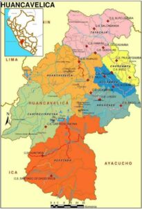 Mapa de las divisiones políticas del departamento de Huancavelica.