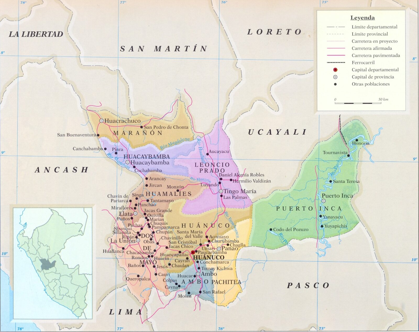 Mapa Del Departamento De Hu Nuco Galer A De Mapas