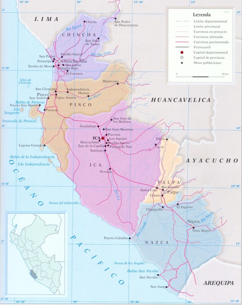 Mapa de las provincias del departamento de Ica.