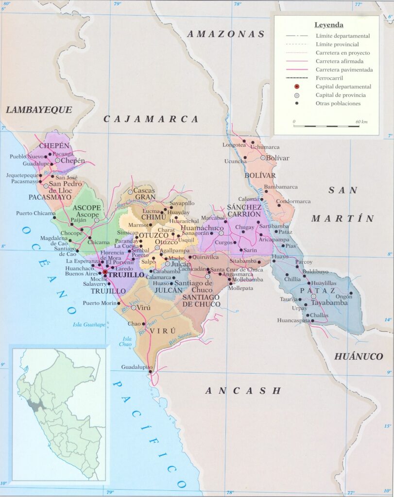 Mapa de las provincias del departamento de La Libertad.