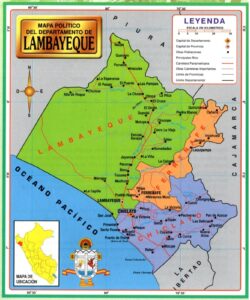 Mapa de las divisiones políticas del departamento de Lambayeque.