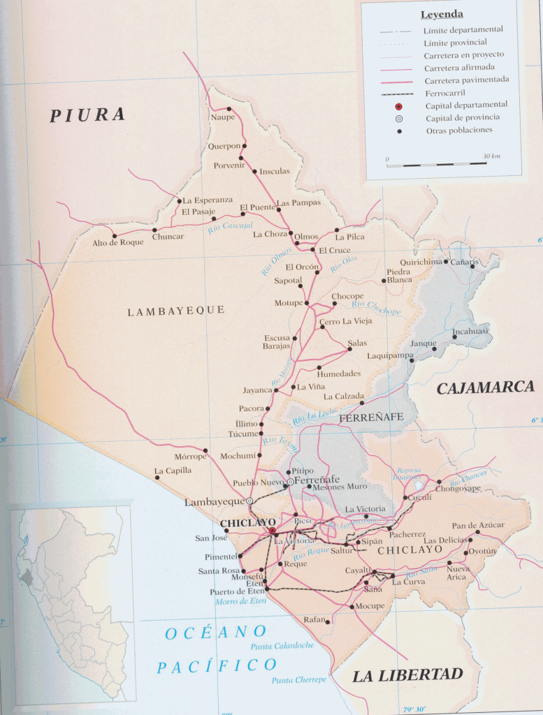 Mapa de las provincias del departamento de Lambayeque​.
