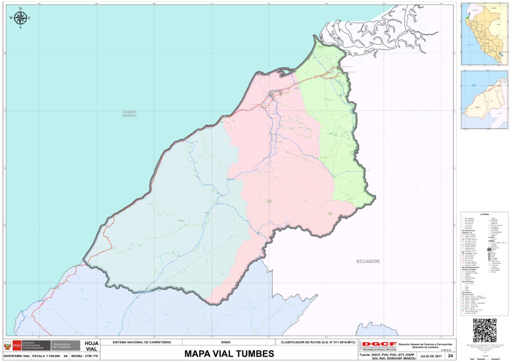 Mapa del departamento de Tumbes.