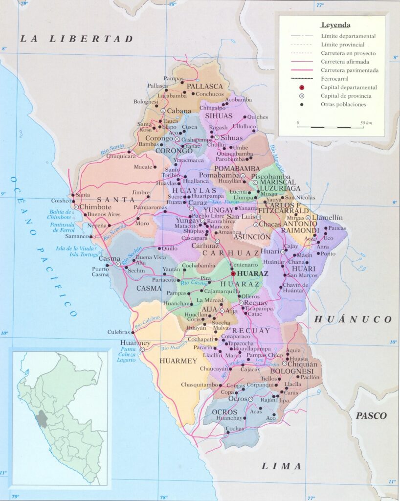 Mapa de las provincias del departamento de Áncash.