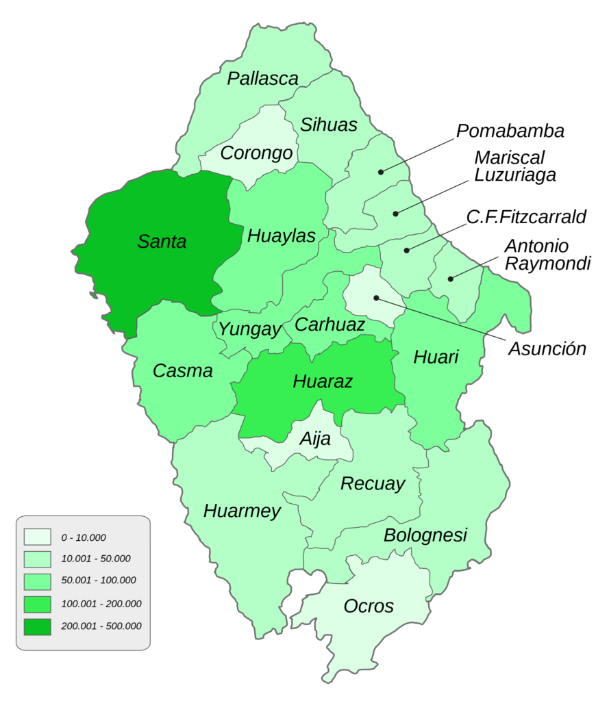 Mapa demográfico del departamento de Áncash en 2015.