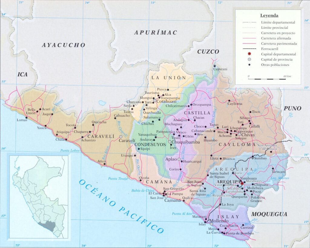 Mapa de las provincias del departamento de Arequipa.