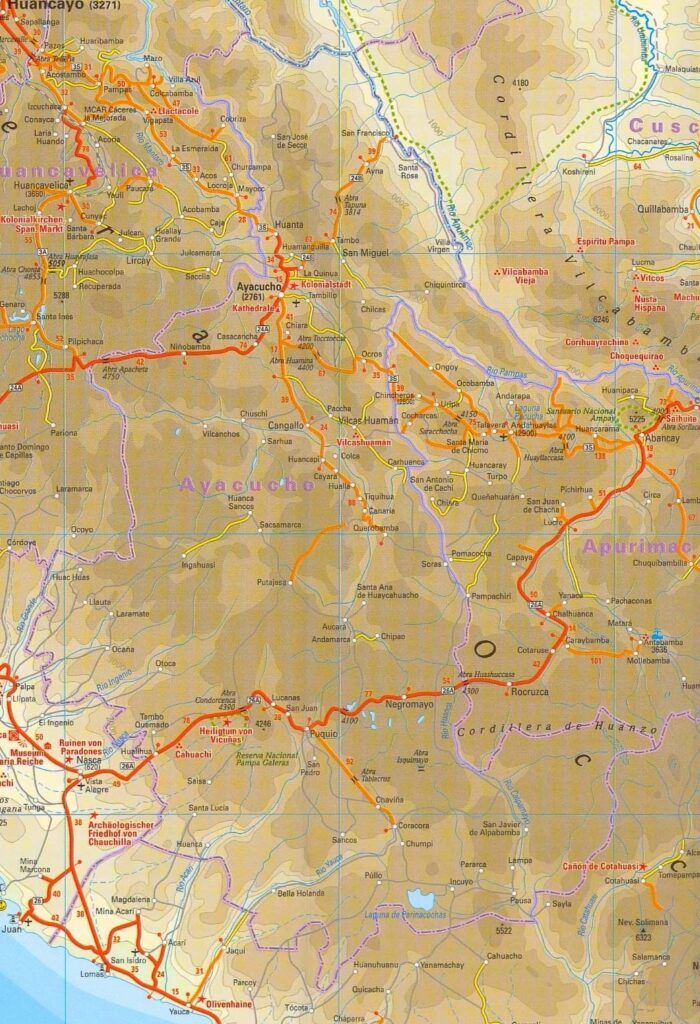 Mapa físico del departamento de Ayacucho.
