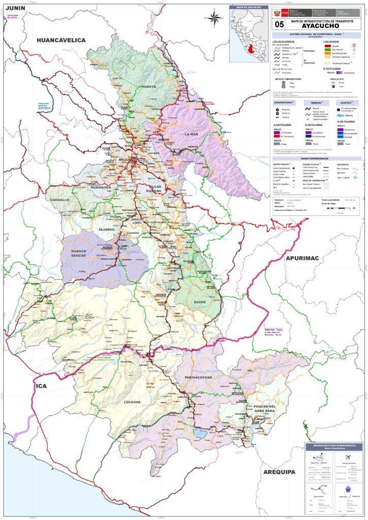 Mapa de las principales ciudades del departamento de Ayacucho.