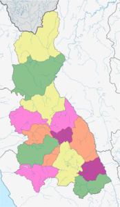 Mapa político mudo coloreado del departamento de Cajamarca.