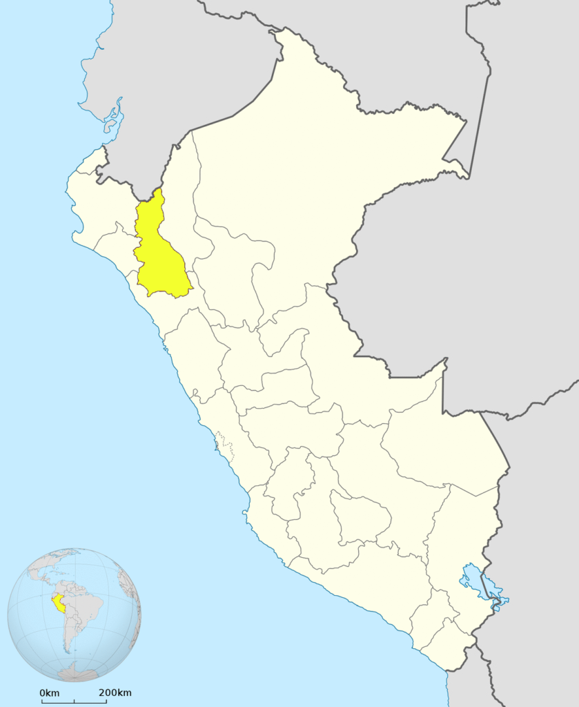 Mapa de ubicación del departamento de Cajamarca en Perú.