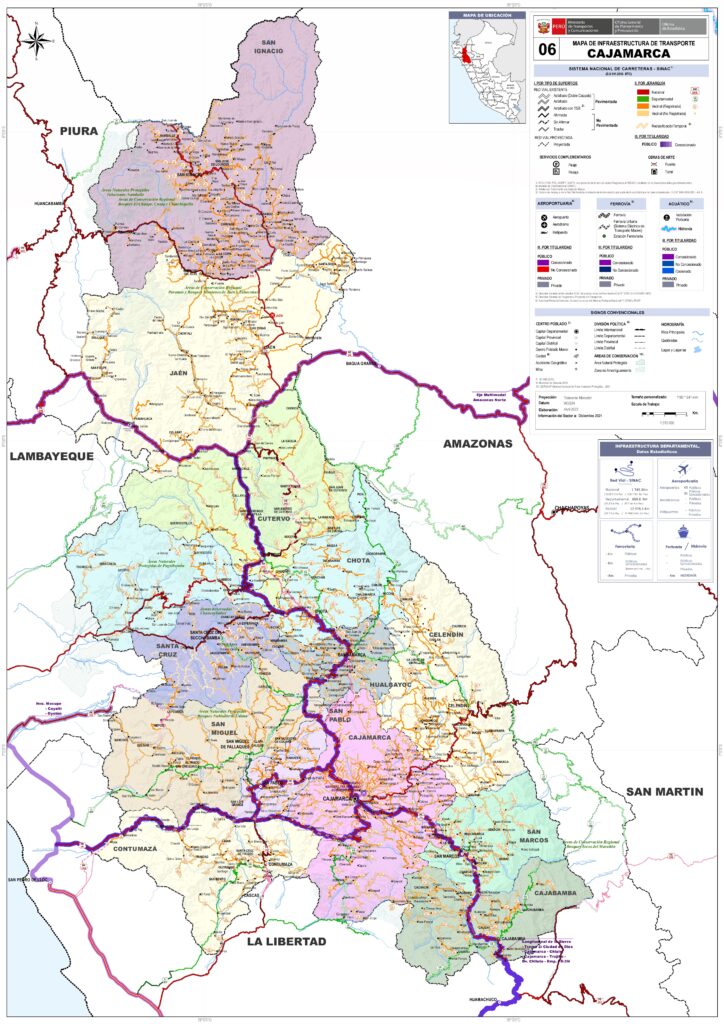 Mapa de las principales ciudades del departamento de Cajamarca.