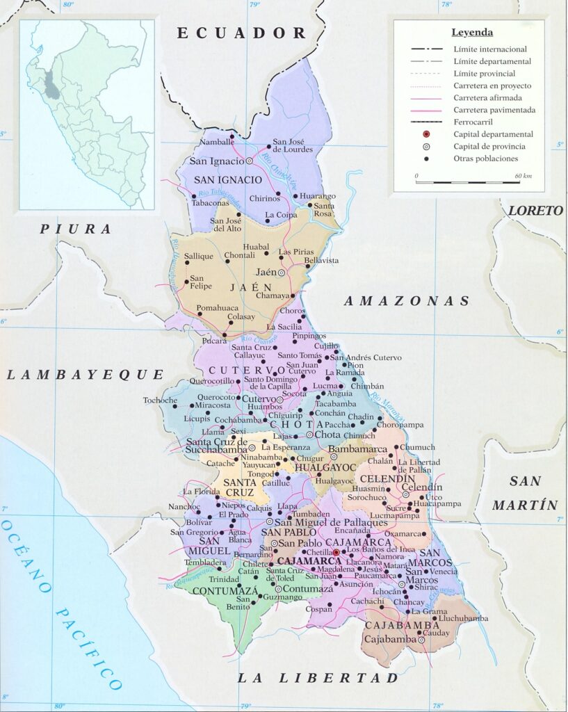 Mapa de las provincias del departamento de Cajamarca.