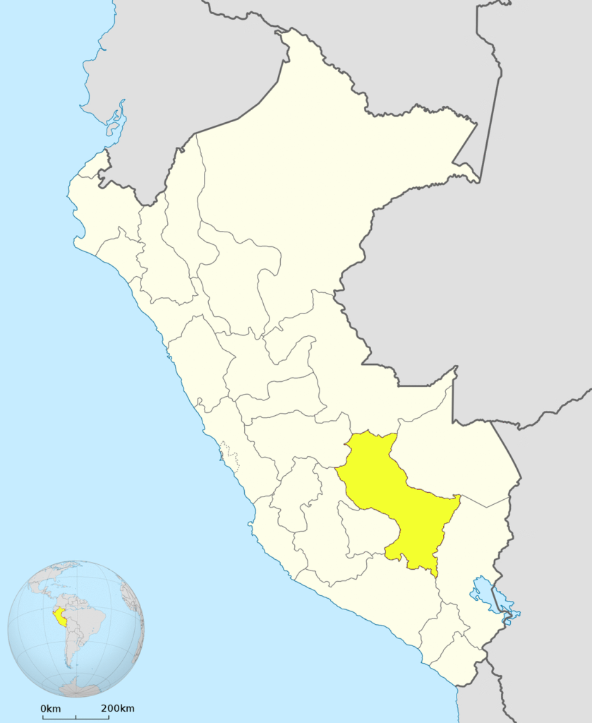 Mapa de ubicación del departamento del Cuzco en Perú.