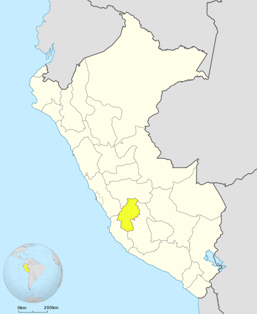 Mapa de ubicación del departamento de Huancavelica en Perú.