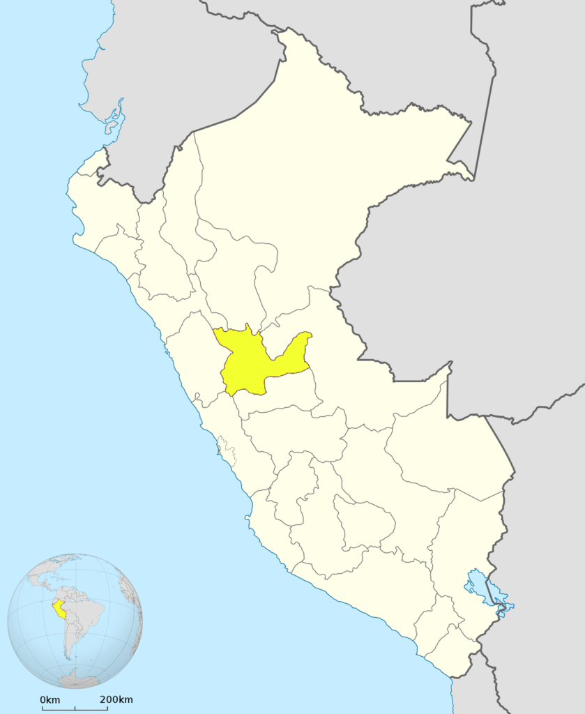 Mapa de ubicación del departamento de Huánuco en Perú.