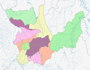 Mapa político mudo coloreado del departamento de Huánuco.