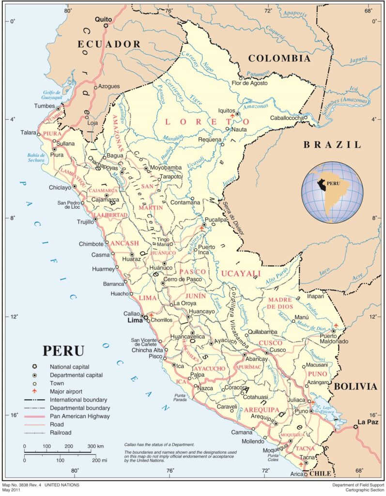 Mapa de las principales ciudades del Perú.