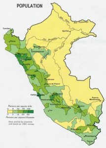 Mapa poblacional del Perú en 1970.