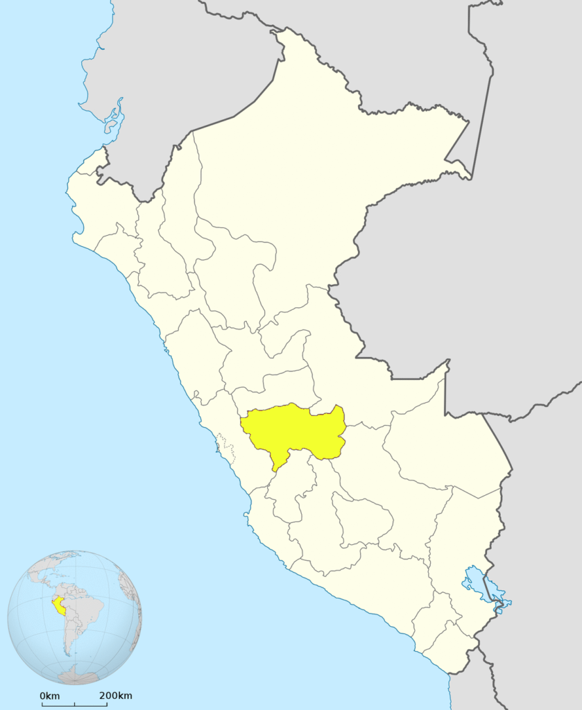 Mapa de ubicación del departamento de Junín en Perú.