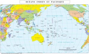 Mapa de los océanos Índico y Pacífico. Mapa de los océanos Índico y Pacífico.