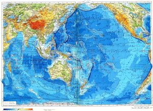 Mapa físico de los océanos Índico y Pacífico. Mapa físico de los océanos Índico y Pacífico.