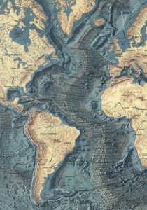 Mapa del fondo oceánico del océano Atlántico. Mapa del fondo oceánico del océano Atlántico.