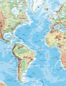 Mapa físico del océano Atlántico. Mapa físico del océano Atlántico.