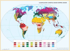 Mapa de clasificación climática según Köppen-Geiger en el mundo. 1976-2000.