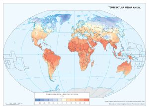 Mapa de temperatura media anual en el mundo. 1971-2000.