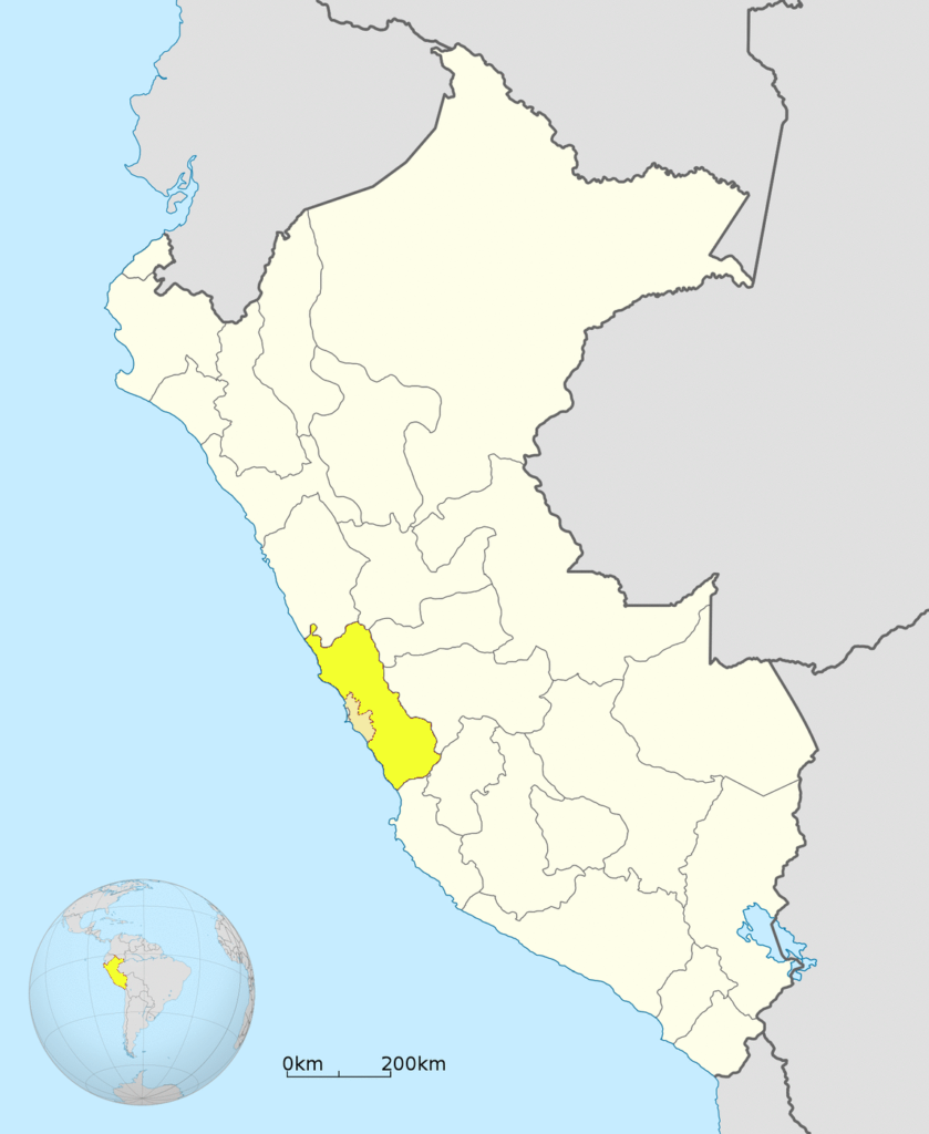 Mapa de ubicación del departamento de Lima en Perú.