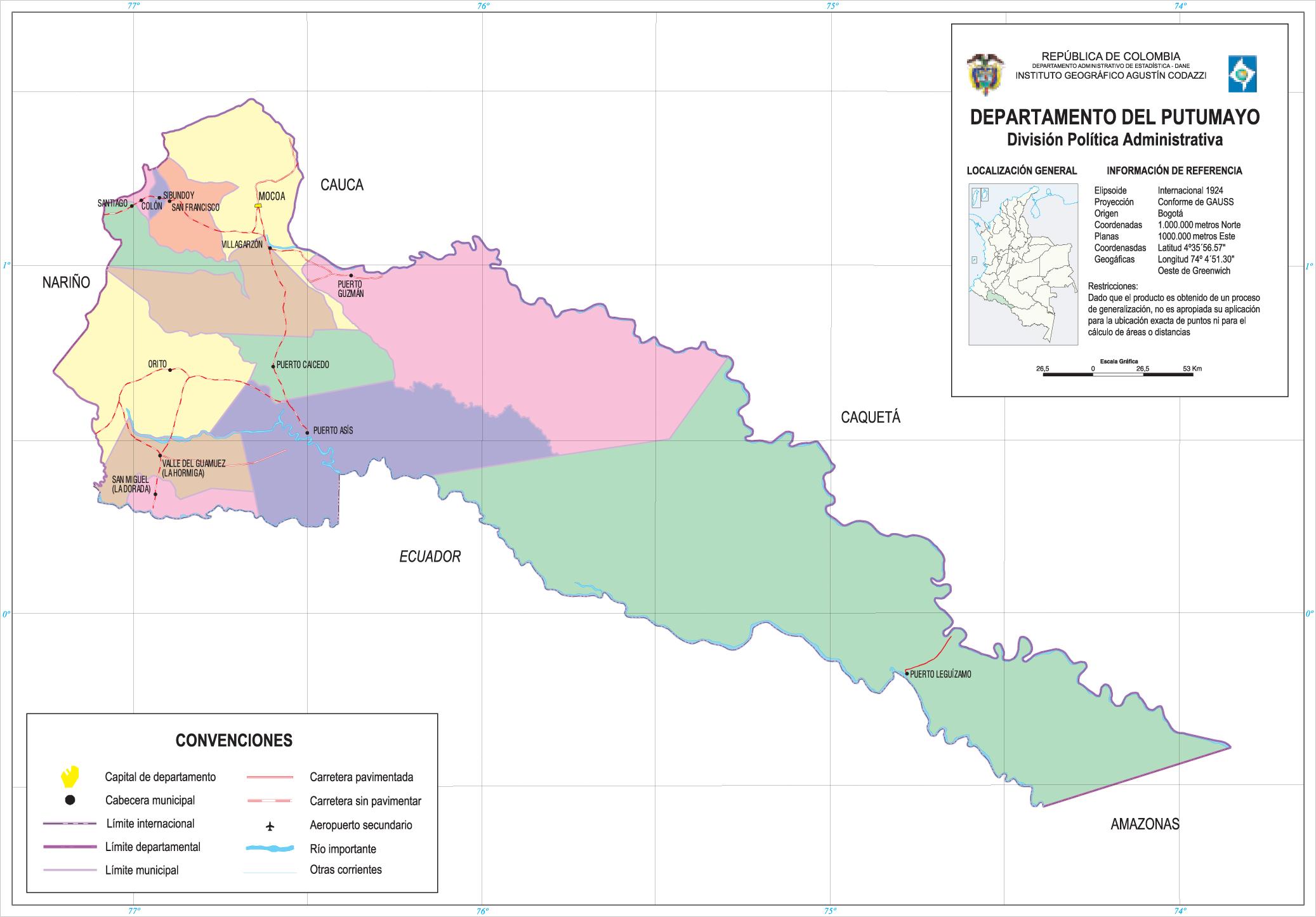 Putumayo Department Map, Colombia