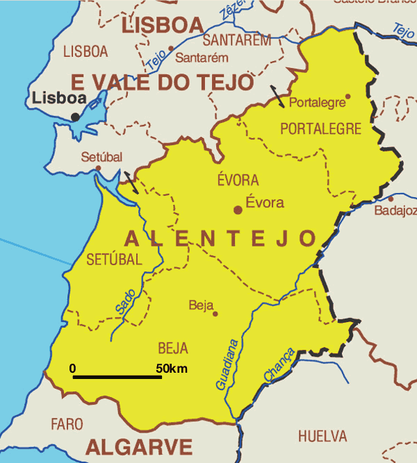 alentejo mapa de estradas de portugal Alentejo Region Map Portugal alentejo mapa de estradas de portugal