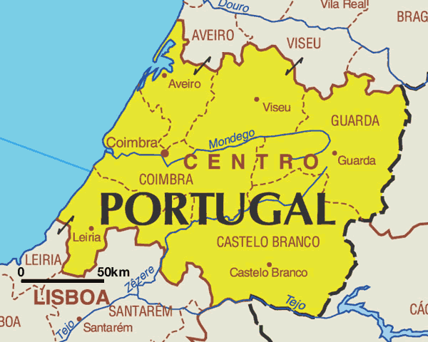 mapa portugal centro Mapa da Região do Centro, Portugal